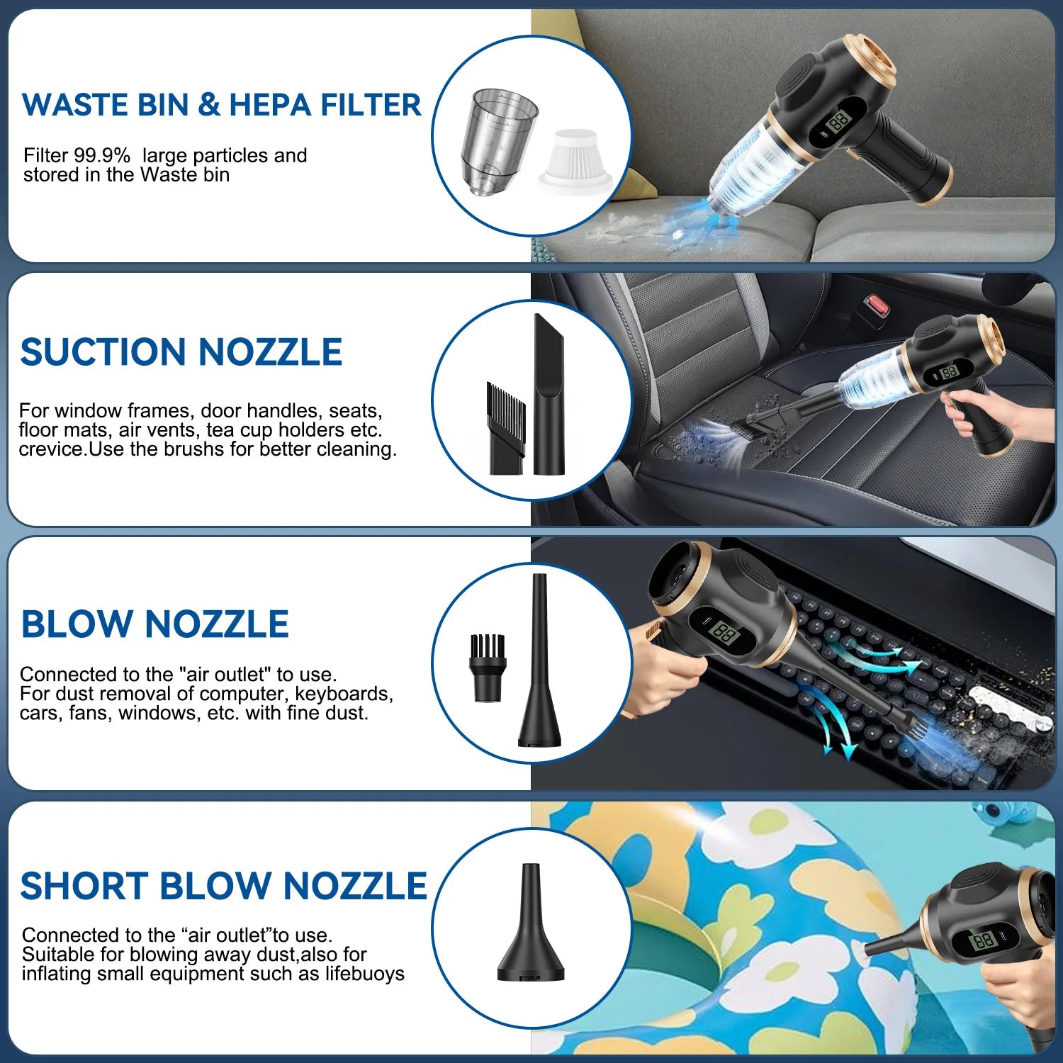 Wireless Car Vacuum Cleaner — Portable Cordless ABS Handheld Vacuum for Car & Home