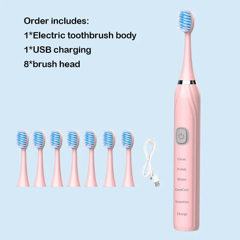 Toothink Sonic Electric Toothbrush – 5 Modes, IPX7 Waterproof, USB Rechargeable, 5+ Brush Heads