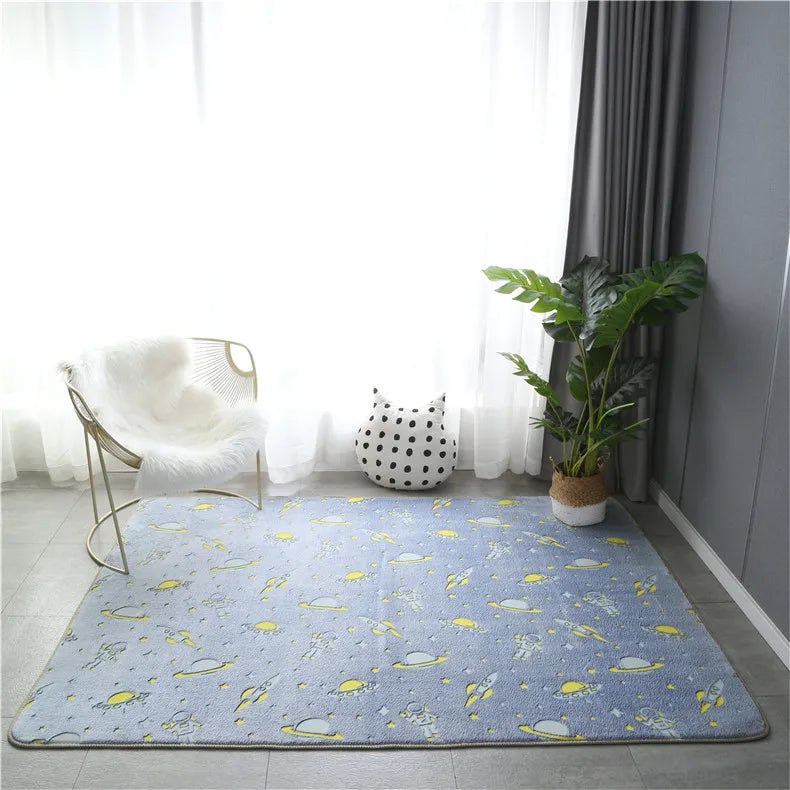 Rainbow Unicorn Glow in the Dark Area Rug – Large Kids Room Carpet with Stars