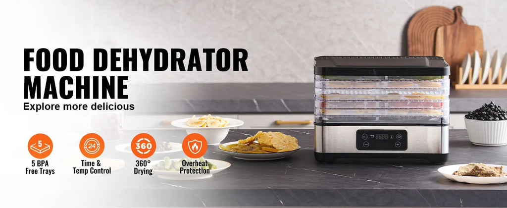 5-Tray Food Dehydrator 300W — Stainless Steel with Digital Timer & Adjustable Temperature