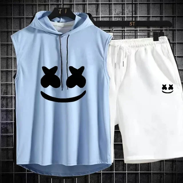 Men's Short Sleeve T-Shirt & Elastic Waist Shorts Casual Sport Set