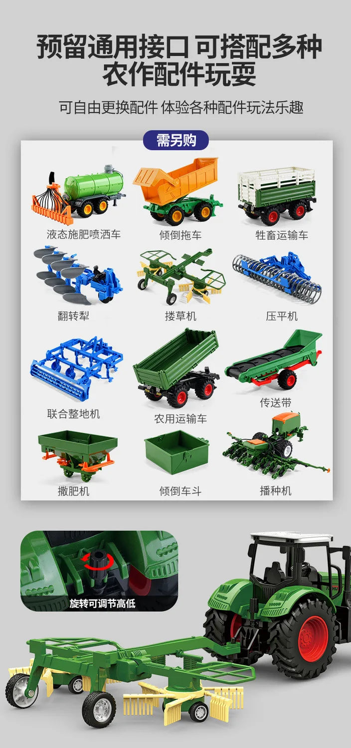 Farm Tractor Toy with Trailer & Accessories – Simulation Farmer Vehicle Set for Kids