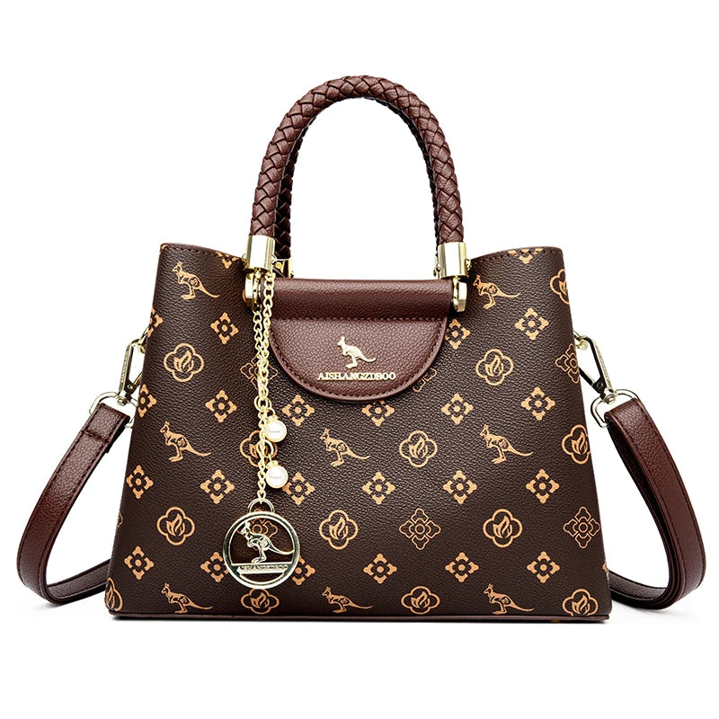 VANDERWAH Woven Handle Alligator Microfiber Leather Tote – Luxury Designer Shoulder Handbag for Women
