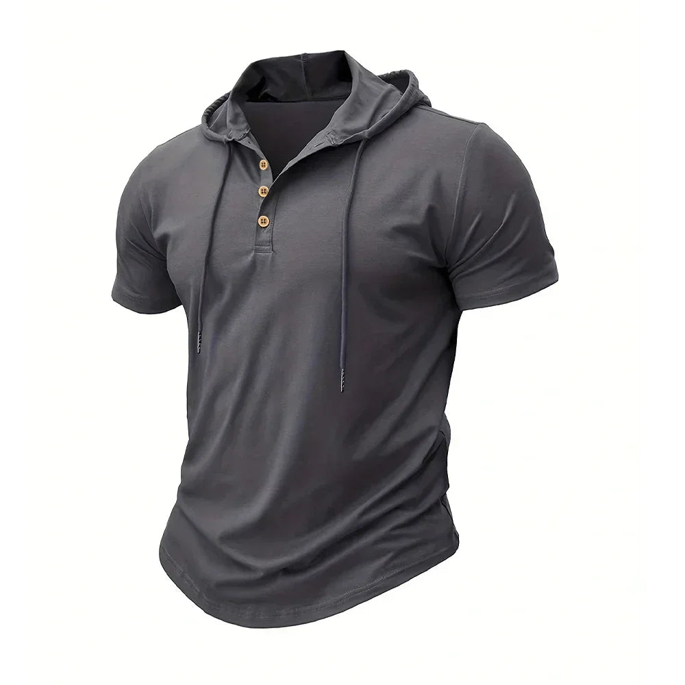 Men's Hooded Short-Sleeve Gym T-Shirt — Athletic Training Tee with Hood