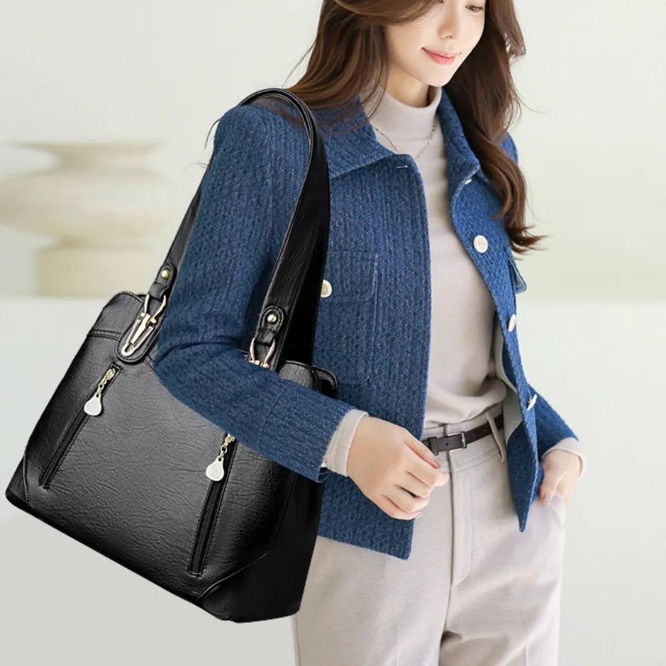 VANDERWAH Bark Pattern Microfiber Leather A4 Tote Bag – Luxury Designer Shoulder Handbag for Women
