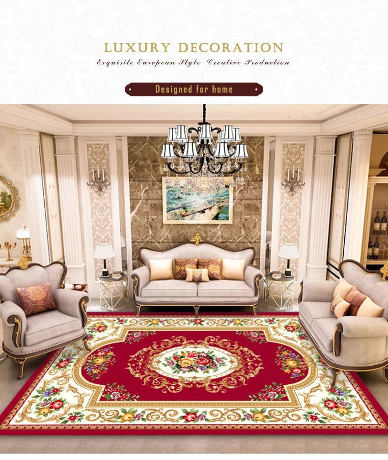 European Luxury Large Area Rug – Washable Non-Slip Carpet for Living Room & Bedroom