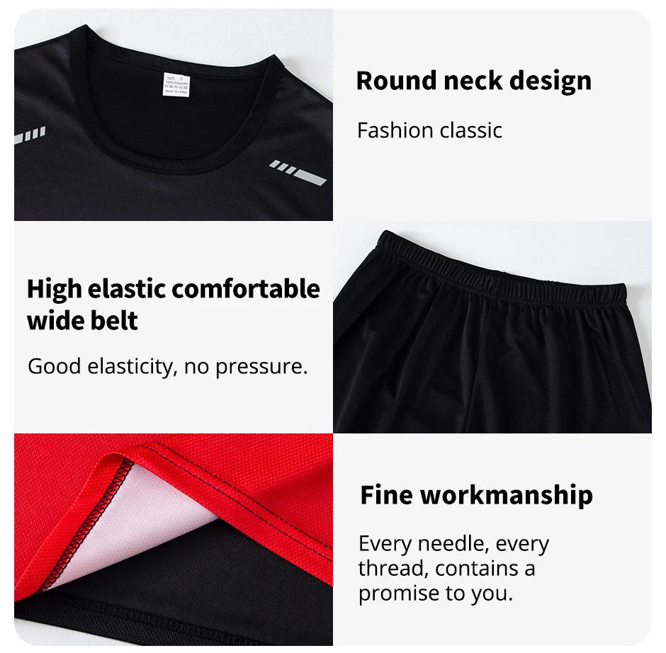 Men's Gradient Multi-Color Short Sleeve & Shorts Sport Set – Breathable Casual 2–4 Piece