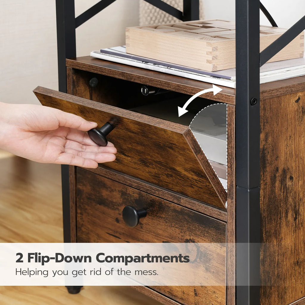 Bedside Nightstand with Built-In Charging Station — 2 AC Outlets & 2 Power Ports