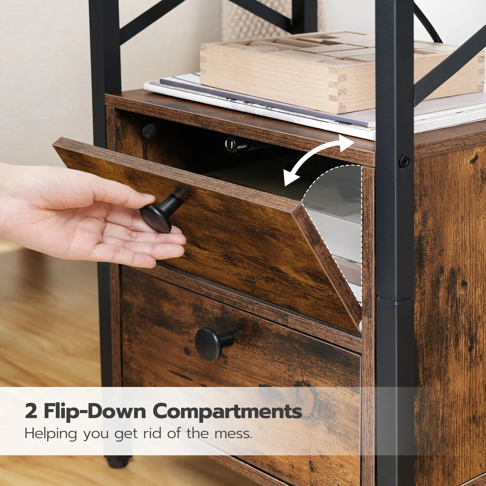 Bedside Nightstand with Built-In Charging Station — 2 AC Outlets & 2 Power Ports