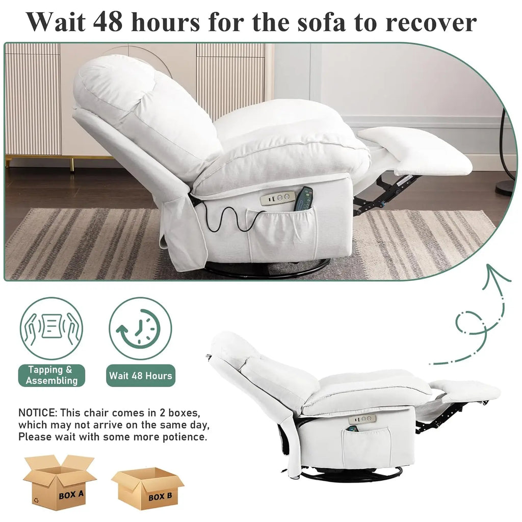 Chenille Power Recliner with Heat, Massage & USB-C