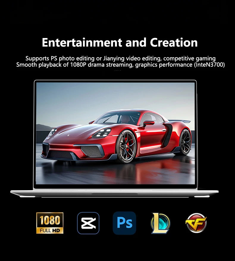 14.1" Intel N3700 Ultra Slim Notebook – 16GB RAM, Up to 2TB SSD, 1080P Display, Windows 11