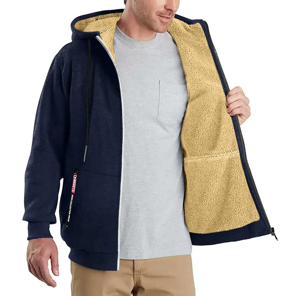 Men's Camouflage Fleece Hooded Zip Jacket – Thick Streetwear Coat for Autumn & Winter