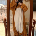 Women's Rilakkuma Bear Hooded Onesie Pajamas | Warm Cartoon Fleece Jumpsuit