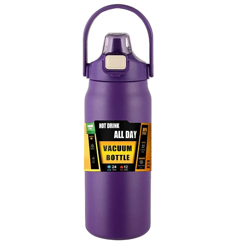 Insulated Stainless Steel Water Bottle with Pop-Up Straw – Double-Wall Vacuum, 24Hr Cold/8Hr Hot, 800ml–1500ml, 9 Colors