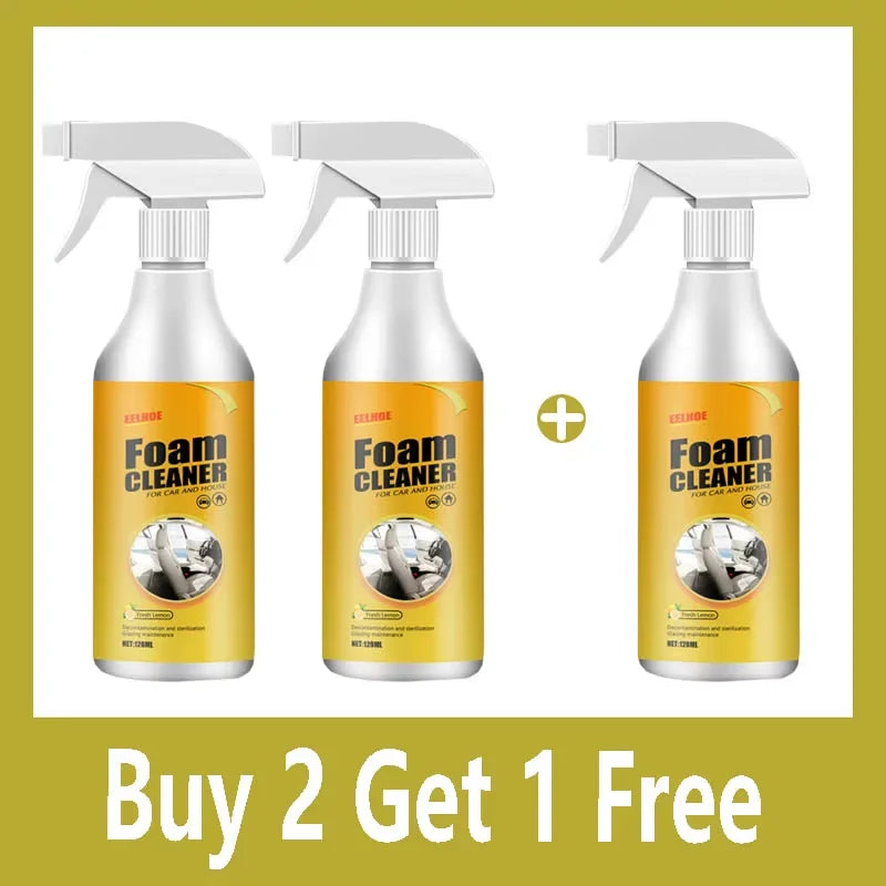 Deep Clean Without the Mess — Multifunctional Car Upholstery Cleaner | 120ml Foam Spray, Waterless Wash, pH Neutral, Stain Removal, 1/3/5/10pcs