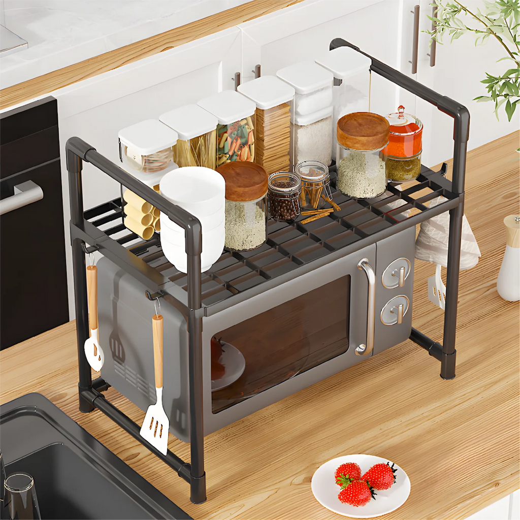 Metal Countertop Microwave & Kitchen Storage Rack — 2 & 3-Layer Utensil & Tableware Organizer