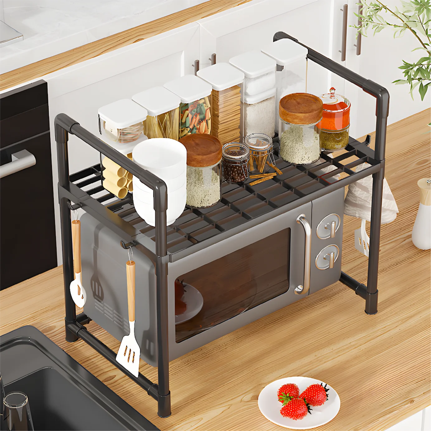 Metal Countertop Microwave & Kitchen Storage Rack — 2 & 3-Layer Utensil & Tableware Organizer