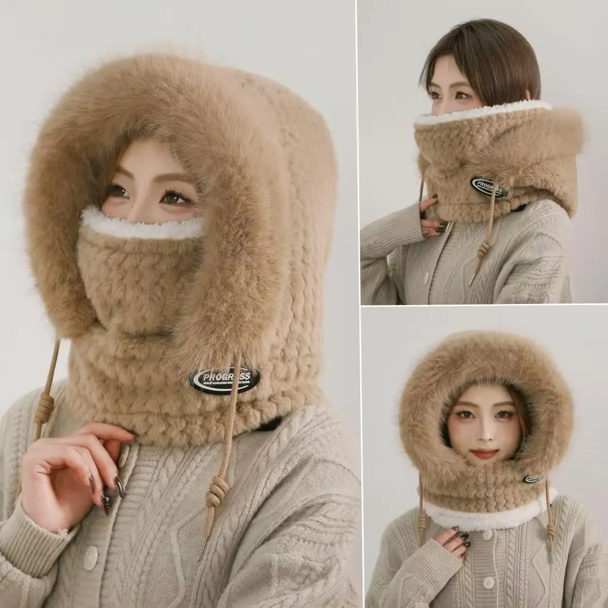Women's Plush Winter Hood with Face and Neck Cover