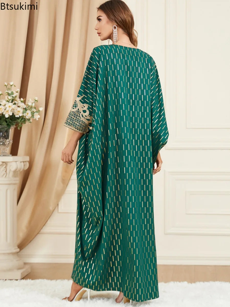 Muslim Abaya Bat Sleeve V-Neck Tassel Evening Dress — Loose Elegant Dubai Maxi Robe