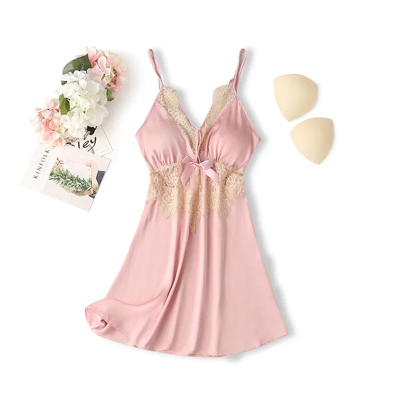 Lace Satin Suspender Nightgown — Sexy Chemise Sleep Dress