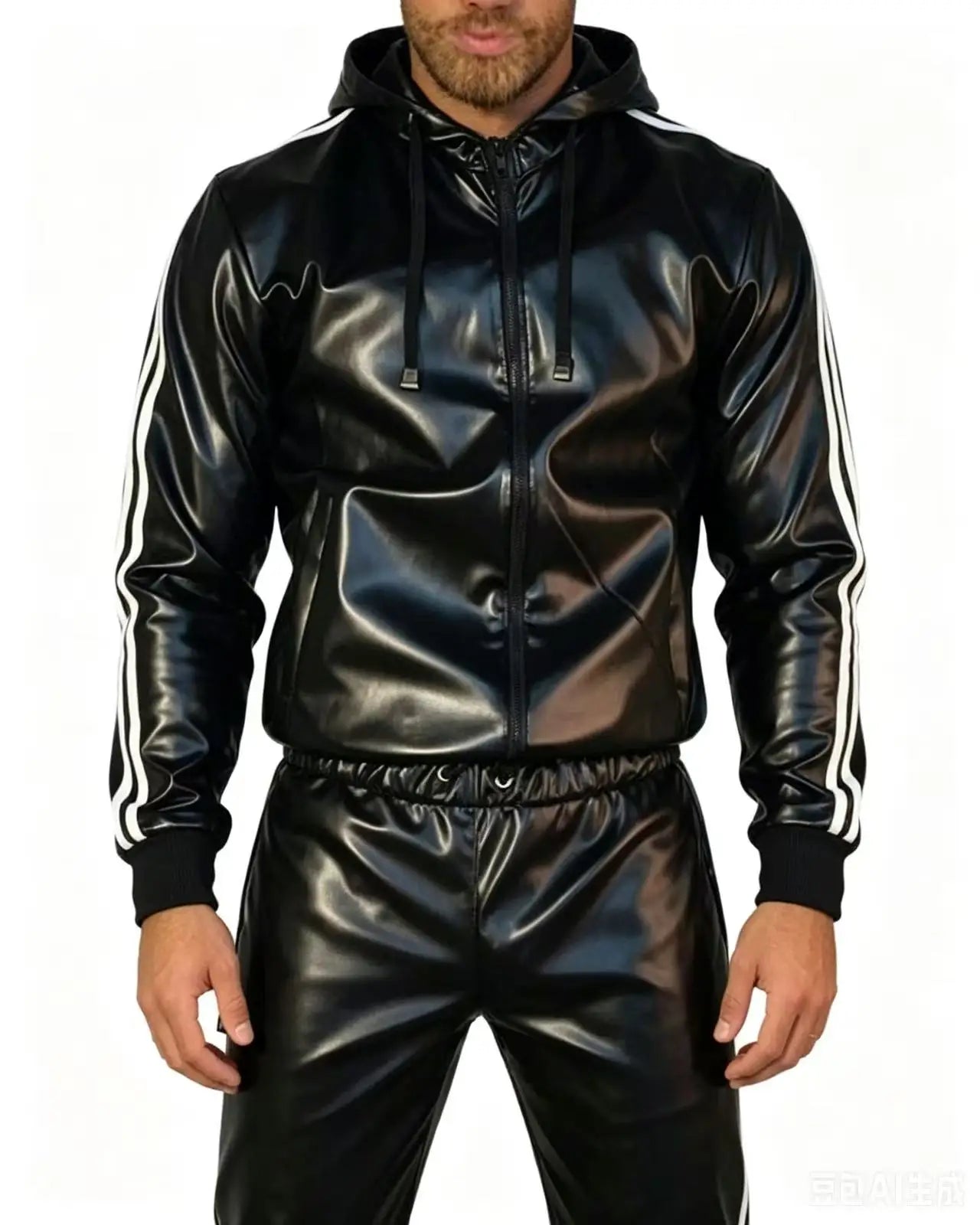 Men's PU Leather Jogging Tracksuit Set – Zip Vest & Pants Sportswear | Authority Asset Brand