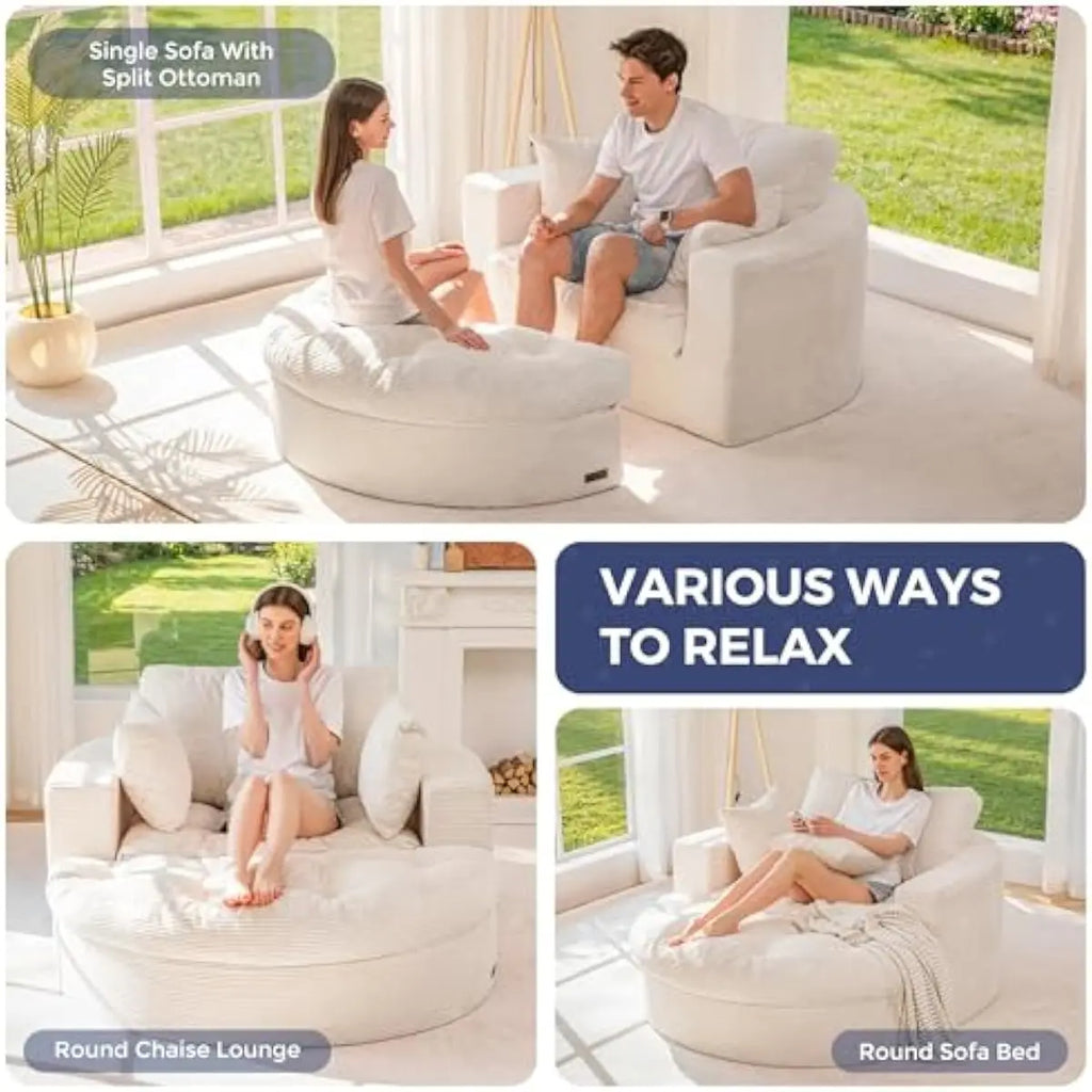 Oversized Round Chaise Lounge with Detachable Ottoman