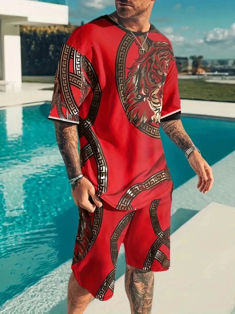 Men's Plaid Print Polo Shirt & Drawstring Shorts Summer Set – 3D Style 2-Piece