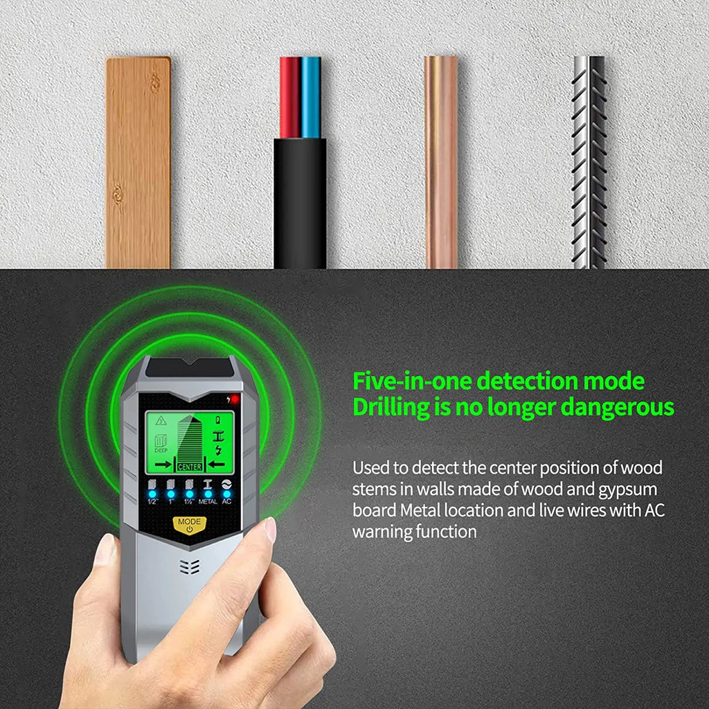 5-in-1 Electronic Wall Detector — Metal, Stud & Wood Finder