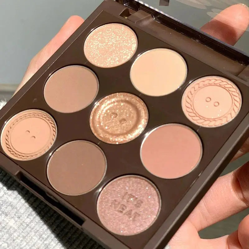 9-Color Knit Button Eyeshadow Palette — Pearl, Matte & Earth Tones
