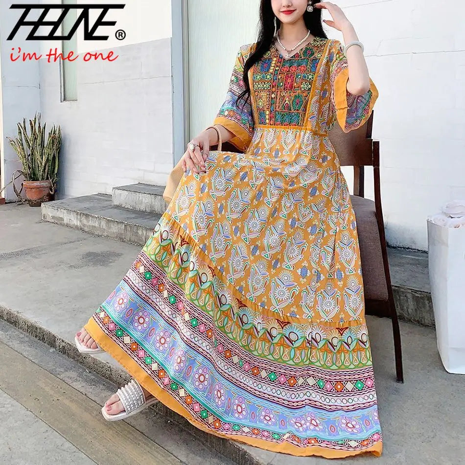 Indian Embroidery Bohemian Beach Maxi Prom Dress — Vintage Elegant Long Party Dress