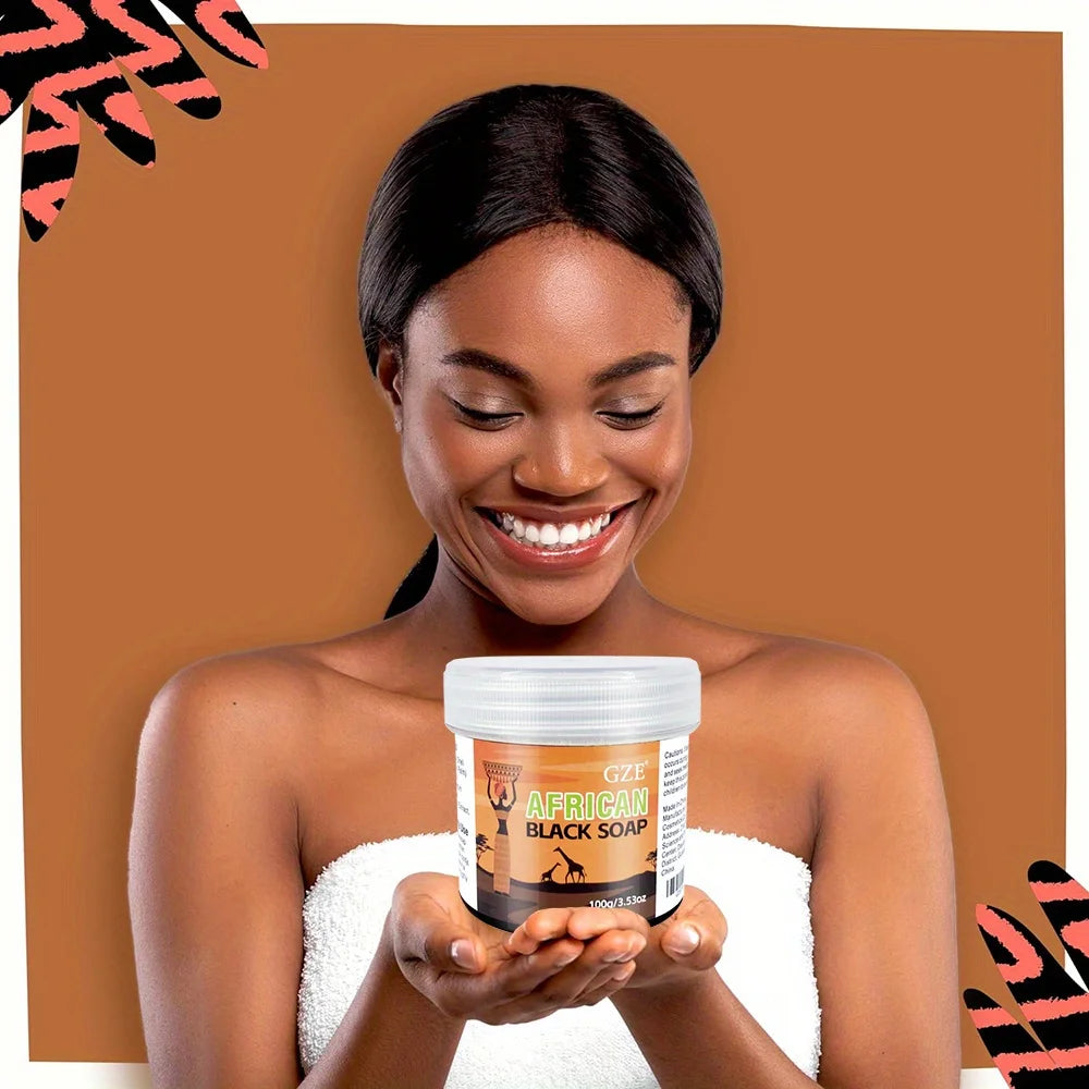 GZE African Black Soap 3-in-1 – Face, Hair & Body Cleanser with Natural Ingredients, 100g