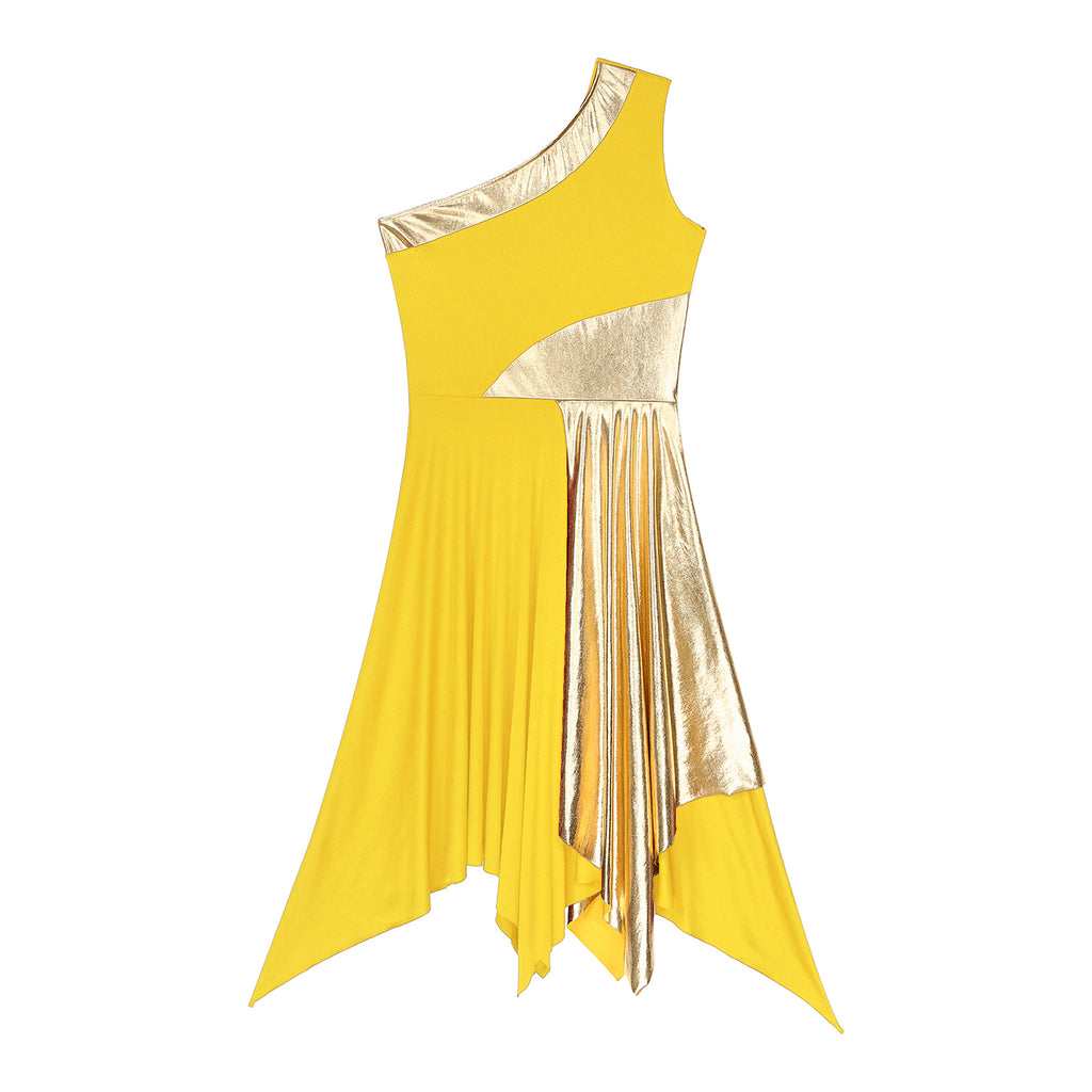One Shoulder Irregular Hem Dance Performance Dress — Lyrical Worship Dancewear Costume