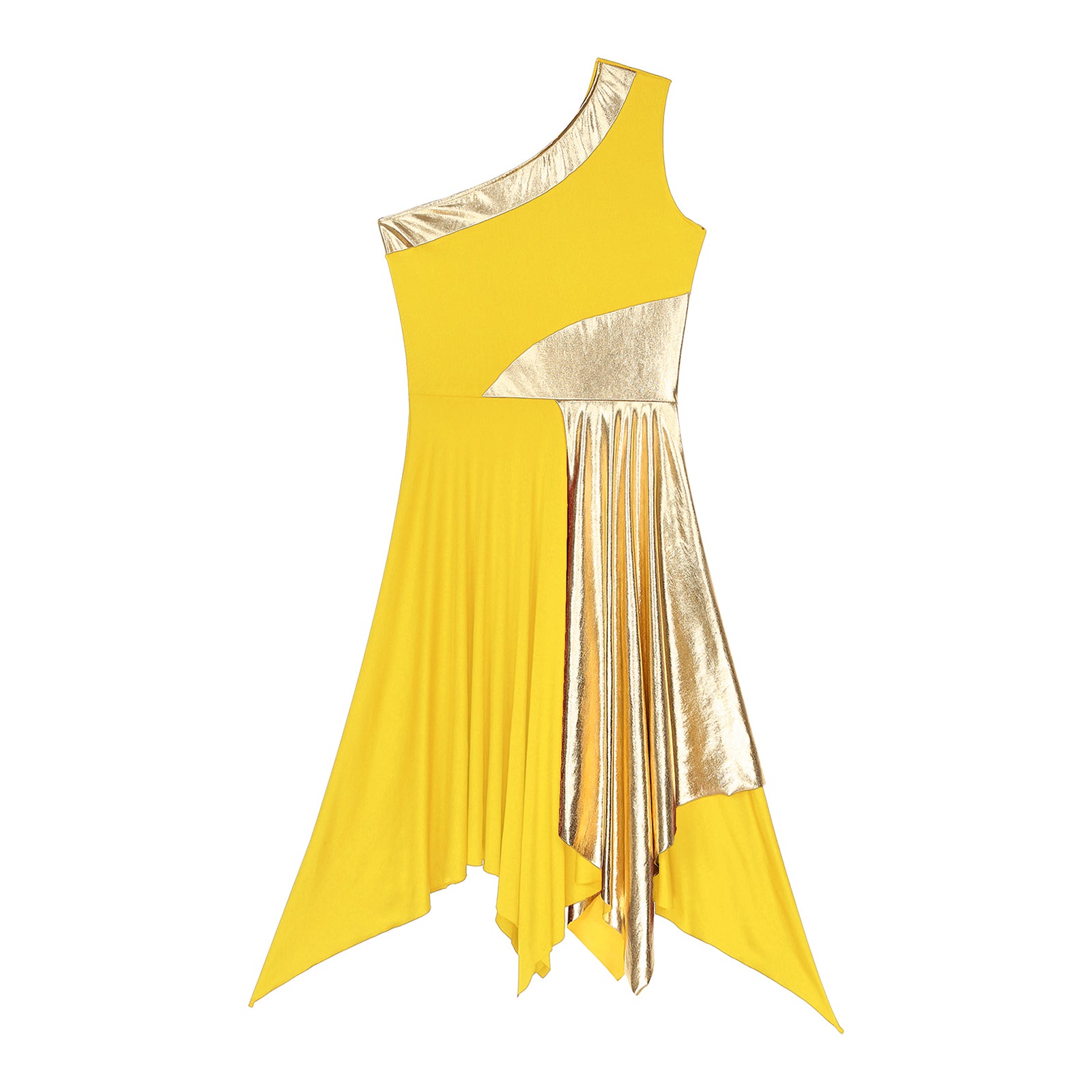 One Shoulder Irregular Hem Dance Performance Dress — Lyrical Worship Dancewear Costume