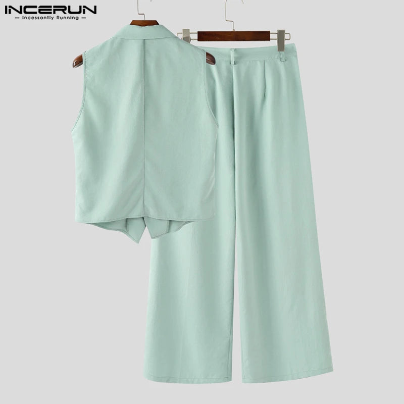 Men's Sleeveless Tank Top & Button-Fly Long Pants 2-Piece Set – Solid Color Streetwear