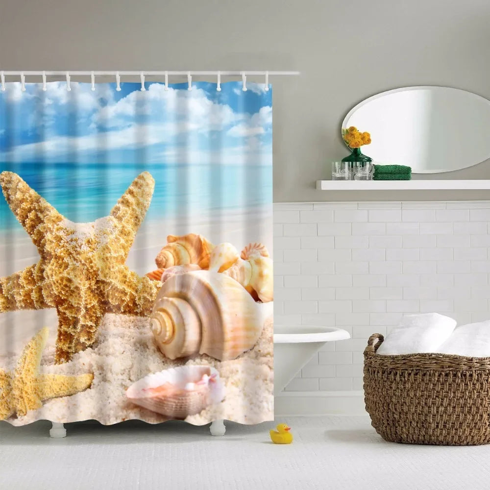 Seaside Beach Shells Bathroom Shower Curtain
