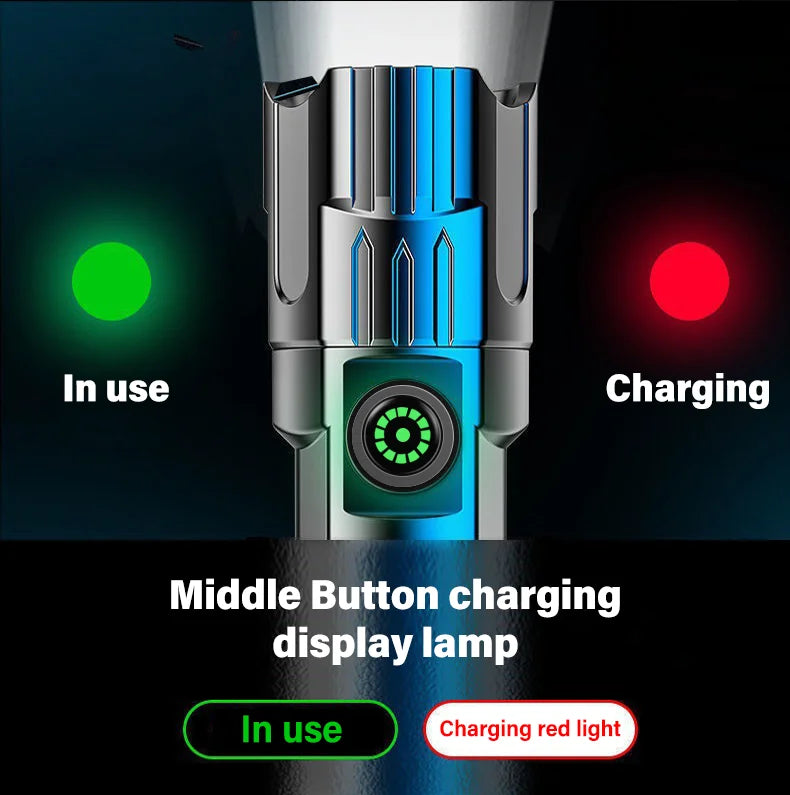 Zoomable LED Flashlight – USB-C Rechargeable, 3 Modes, Waterproof, 8–12hr Runtime for Camping & Hunting