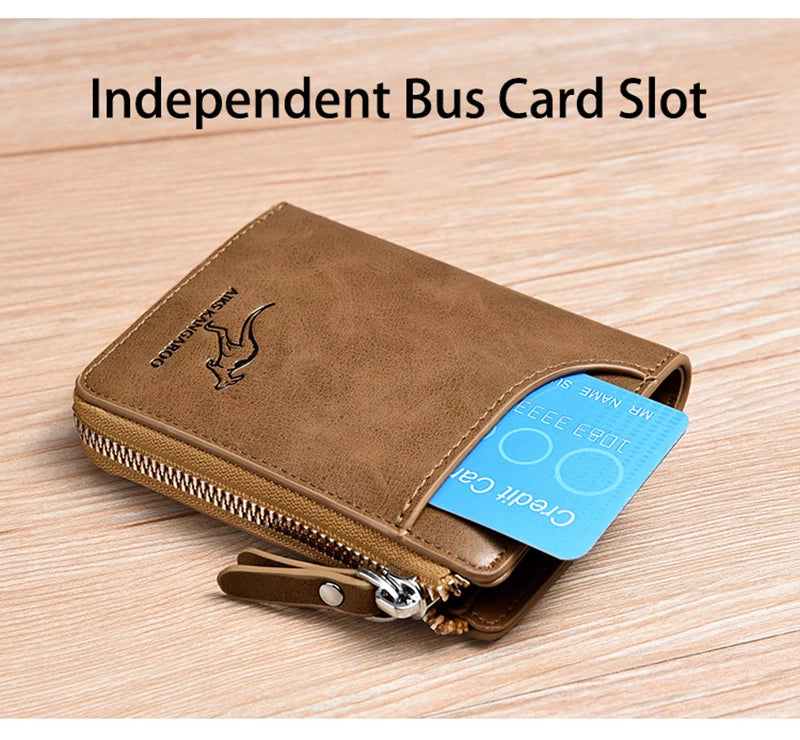 Men's RFID Leather Business Wallet – Zipper Card Holder Purse with RFID Protection