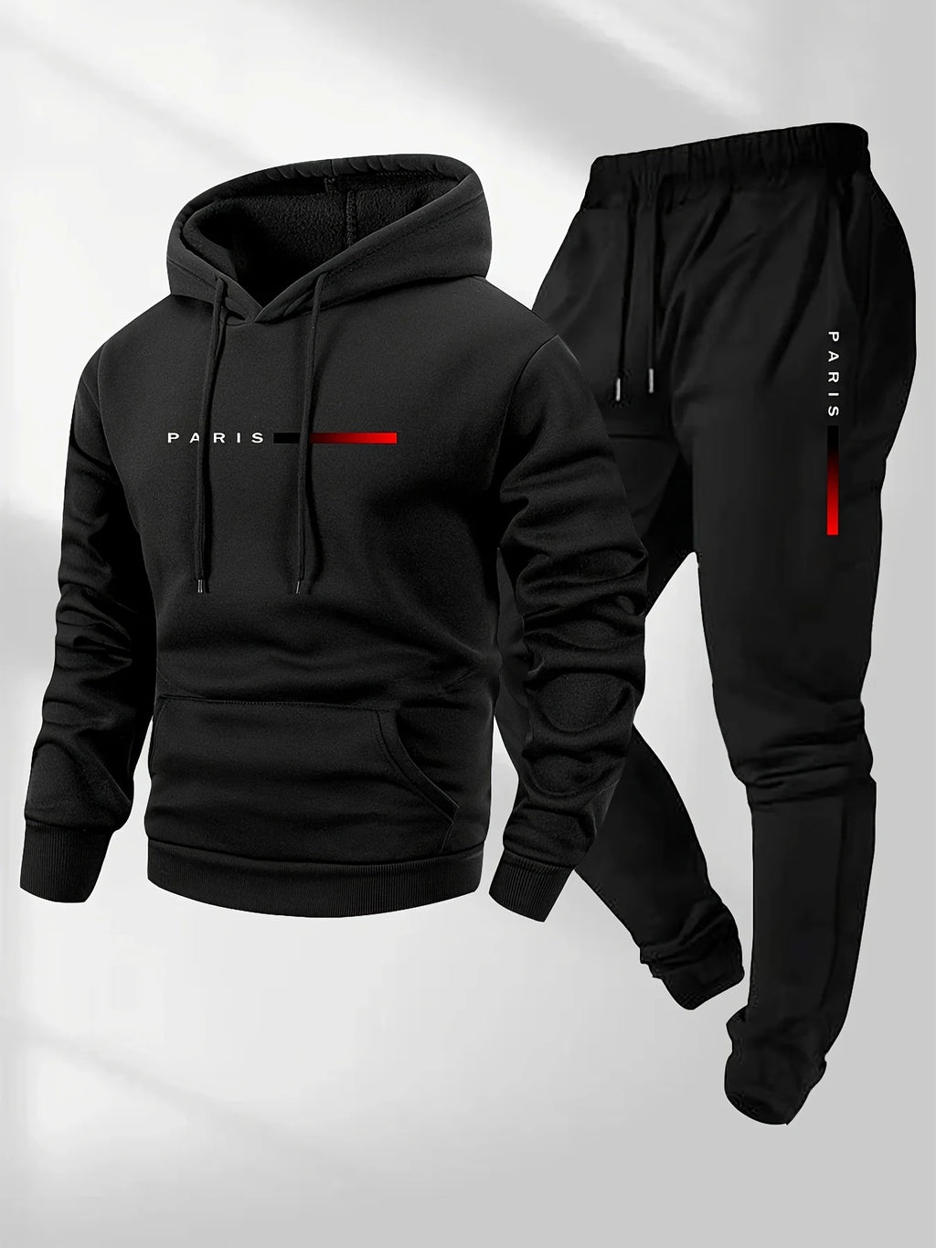 Men's PARIS Letter Print Fleece Hoodie & Pants Set – Warm Casual Sport Spring Autumn Winter Tracksuit