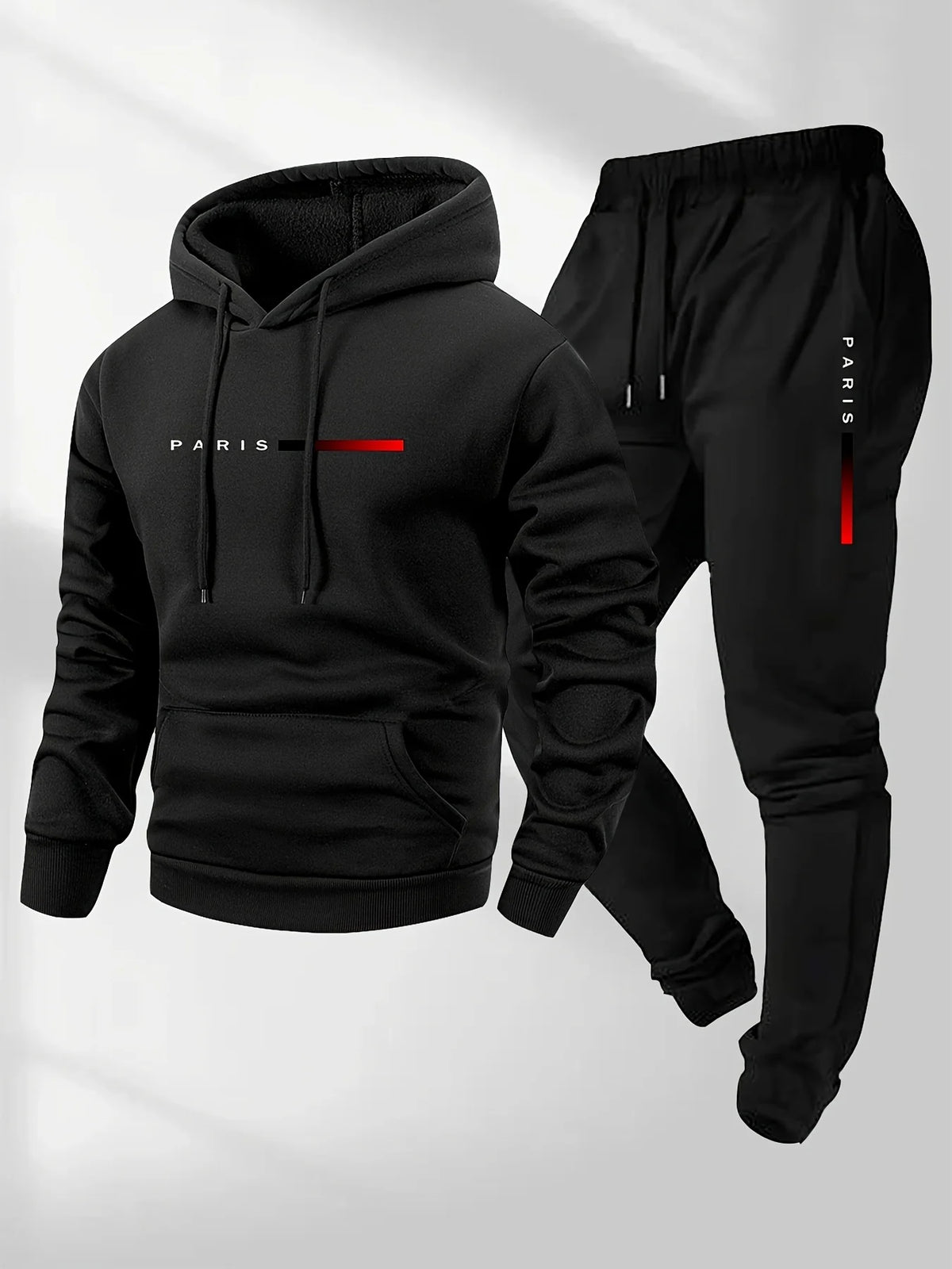 Men's PARIS Letter Print Fleece Hoodie & Pants Set – Warm Casual Sport Spring Autumn Winter Tracksuit