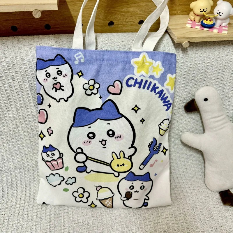 Chiikawa Hachiware Canvas Tote Bag – Large Capacity Foldable Shoulder Shopping Bag for Women