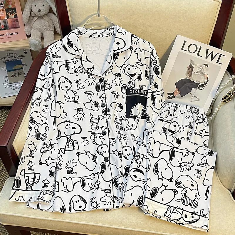 Women's Snoopy Cartoon Long Sleeve Pajamas Set | Cute Anime Loungewear for Students