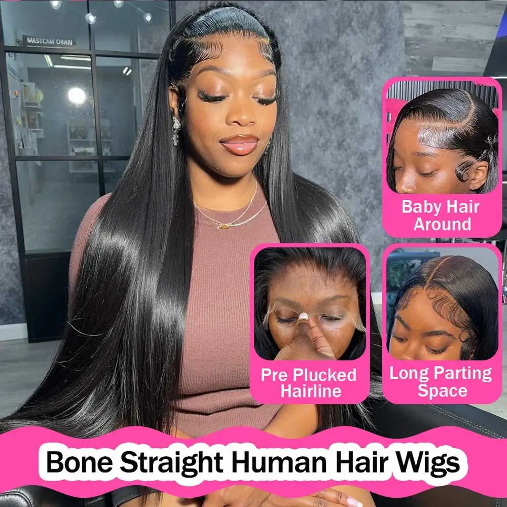 40–42 Inch Bone Straight Lace Front Wig | Glueless 13x4 13x6 HD Lace Human Hair for Women