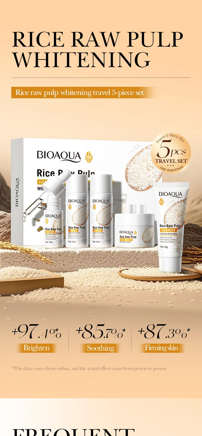 Rice Puree Skincare Set – Whitening Brightening Cleanser Toner Essence Lotion & Cream