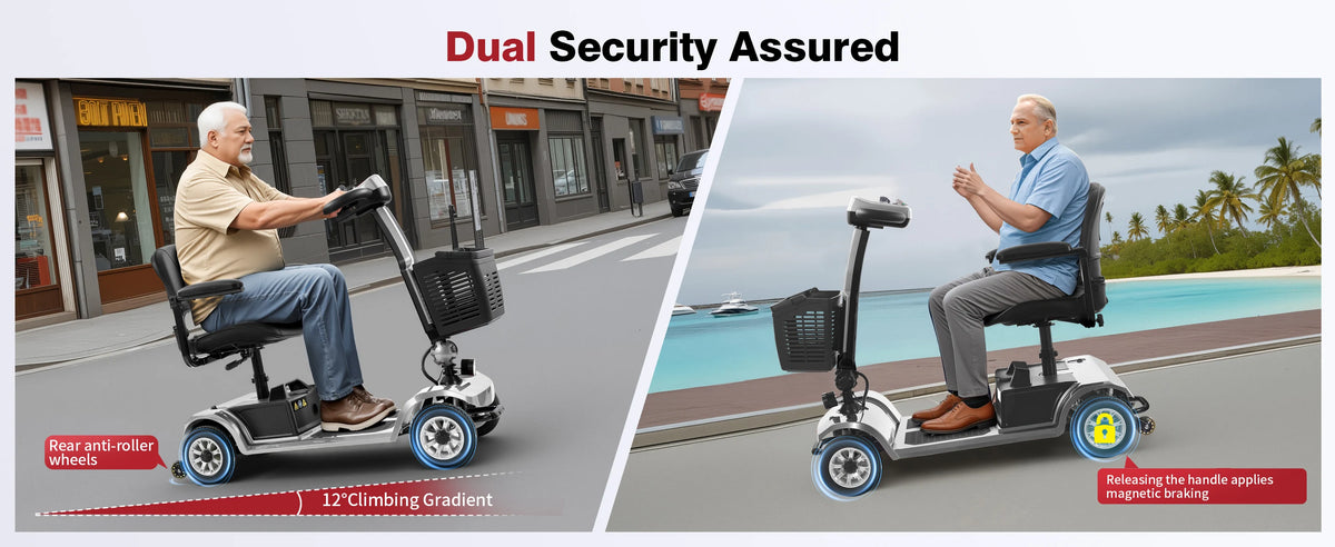 Foldable Travel Mobility Scooter for Seniors, Magnetic Brake