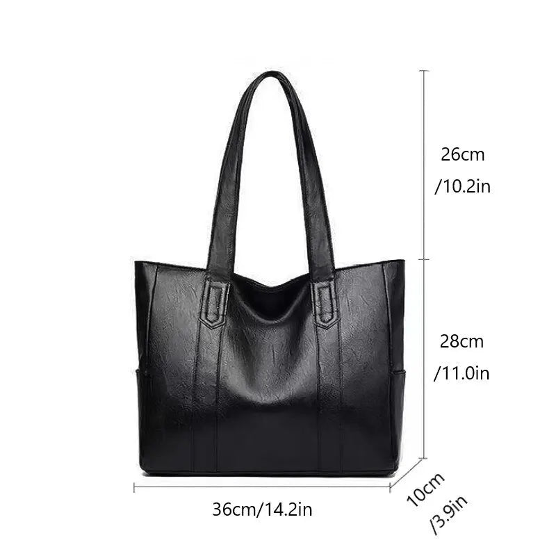 Vintage Large Capacity Shoulder Bag – Plain Commuter Handbag for Women