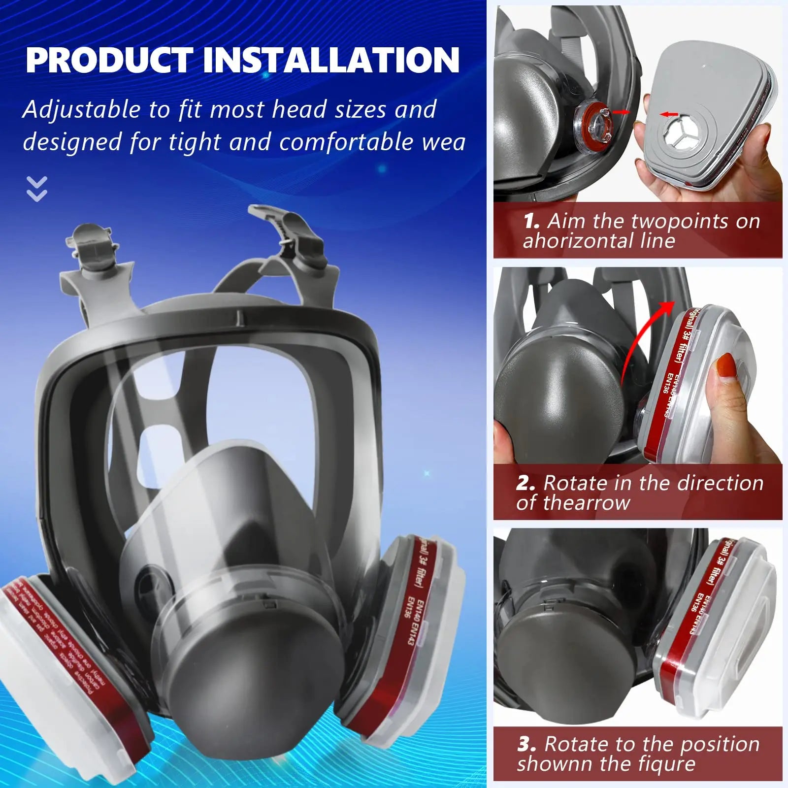 27-in-1 Industrial Full Face Gas Mask Respirator Kit