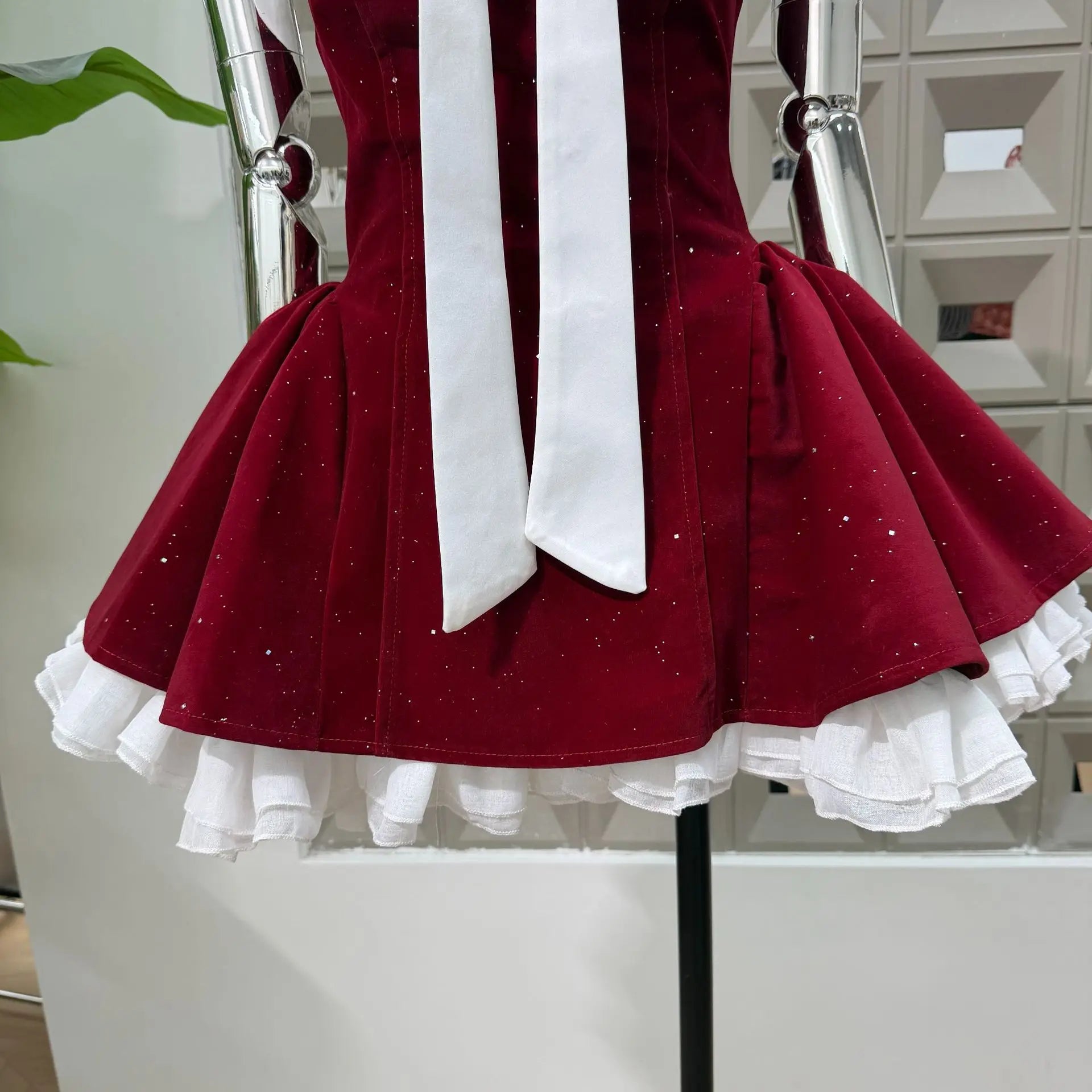 Women's Strapless Backless Polka Dot Bow A-Line Dress – Party Evening Ball Gown