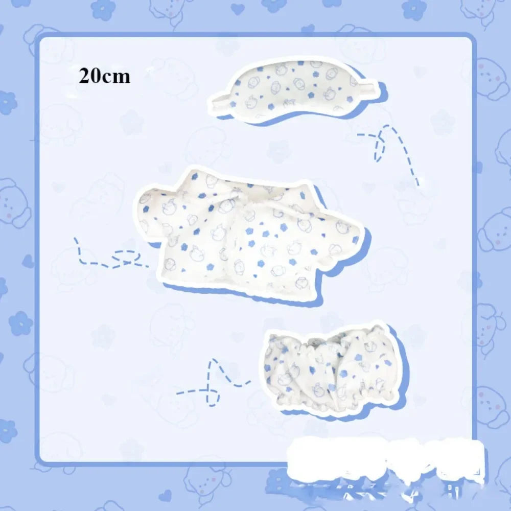 Doll Pajamas with Eye Mask – 15cm & 20cm Cotton Cartoon Doll Sleep Clothes & Bathrobe