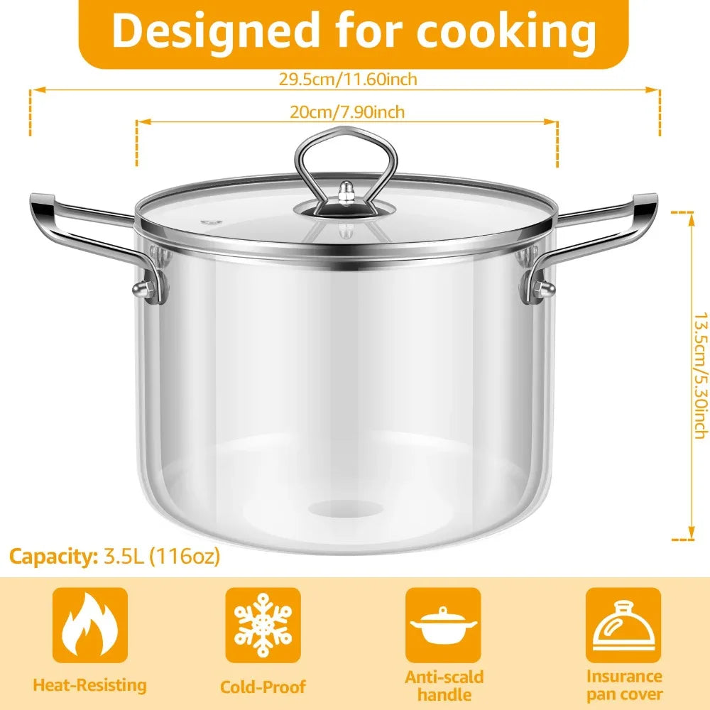 Glass Soup Pot with Lid & Double Handles – 3.5L