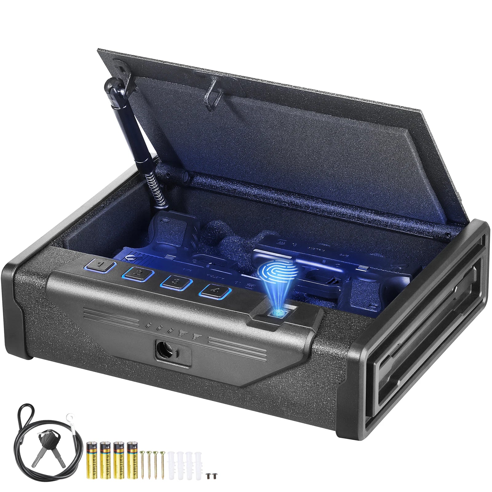 SucceBuy Pistol Safe — Q235 Steel, 3-Way Quick Access, Biometric Fingerprint, LED, Silent Mode